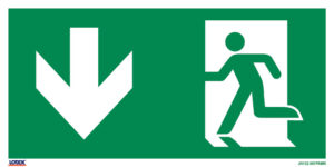 Skilt "Flugtvej pil ned"