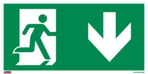 Skilt "Flugtvej pil ned"