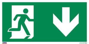 Skilt "Flugtvej pil ned"